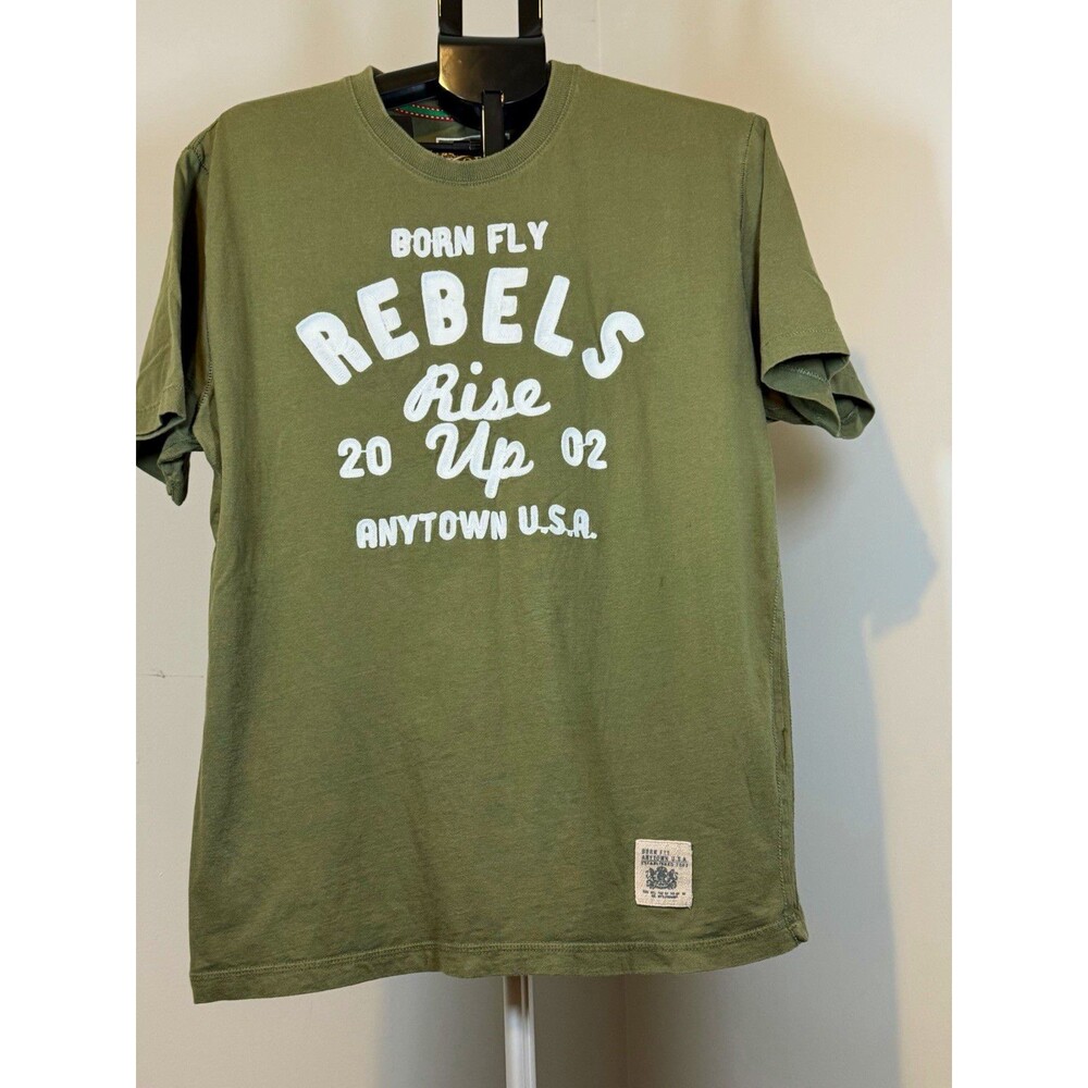 Born Fly Men's XL Green USA Graphic Print Cotton Knit Crew Neck T-Shirt
